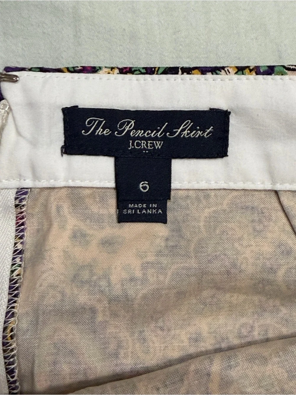 J. Crew Paisley Pencil Skirt in Purple, Cream and Green